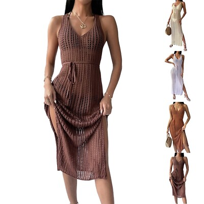 #ad Sexy.S Xl Fringe Tassel Mesh Crochet Beach Cover Up Beach Dress Swimwear $32.79