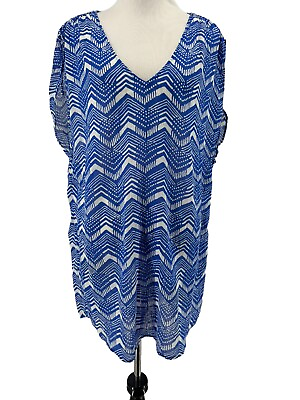 #ad J. Crew Women#x27;s Blue White Printed Swimsuit Cover Up Size Small $14.40