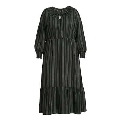 #ad #ad Terra amp; Sky Women#x27;s Black Tiered Long Sleeve Peasant Maxi Dress Plus Size NEW $19.76