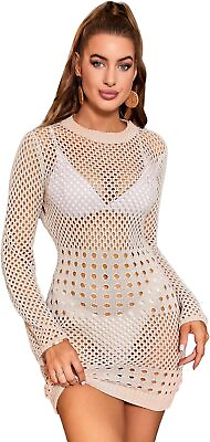 #ad #ad MakeMeChic Women#x27;s Crochet Swimsuit Cover Up Long Sleeve Hollow Out Knitted Beac $28.04