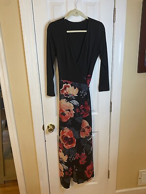 #ad Long floral medium Wrap dress with belt $13.00