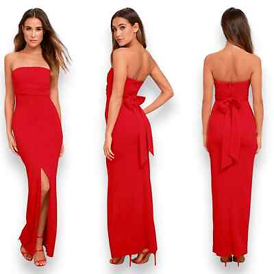 #ad Lulu#x27;s NEW Medium Red Own the Night Strapless Maxi Dress Slit Gown Event Party $55.00