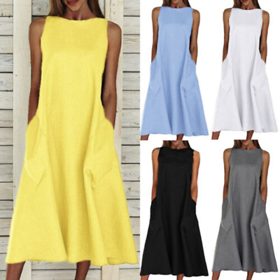 #ad #ad * A Line Dress Sundress Midi Tank Dress Summer Sleeveless Plus Size Loose Women $28.48