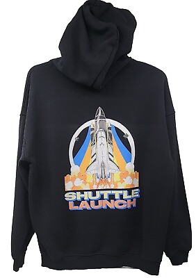 #ad NASA Hoodie Size Large Mens Shuttle Launch Nasa Sweatshirt Black Forever 21 $16.00