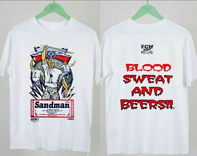 #ad Sandman Blood Sweat Beers Shirt Ecw Mens T Shirt Double Sided Cotton For Fans $9.95