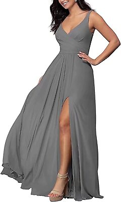 #ad Side Split Bridesmaid Dresses Long for Women Elegant V Neck Chiffon Formal Prom $93.98