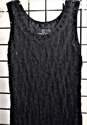 CAROLE LITTLE LONG BLACK SHEER RAYON EMBELLISHED KNIT COCKTAIL DRESS 4 REDUCED $16.99