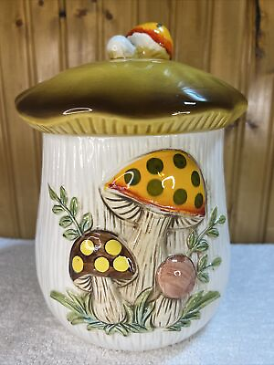 #ad Vtg Sears And Roebuck Merry Mushroom Large Canister Cookie Jar 10.5” Japan Nice $52.87