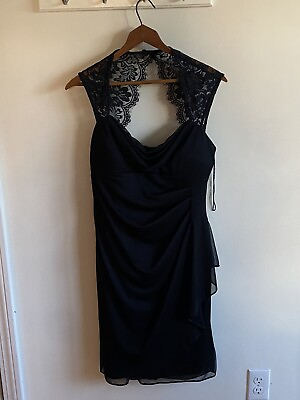 #ad Vtg Scarlett Black Formal Cocktail Dress Sleeveless Lace Back Sz 10 Sexy $25.00