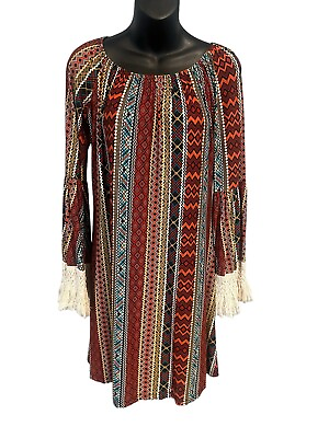 #ad Boho Western Aztec Bell Sleeve Dress Women’s Medium Large $26.43