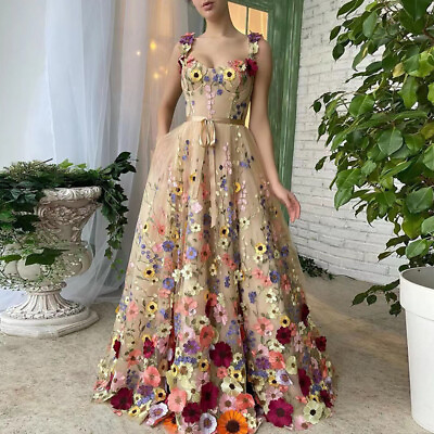 #ad Lady Sparkly Spaghetti strap Prom Dress Sequin Floral Appliques Party Dress $61.58