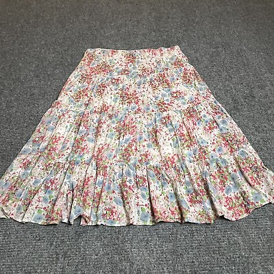 #ad #ad Chaps Skirt Women#x27;s Floral Paisley Tiered Maxi Boho Stretch Yellow Blue Size XXL $21.40