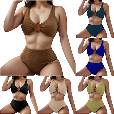 #ad Womens High Waisted Two Piece Bikini Sets High Cut Swimsuits $18.07