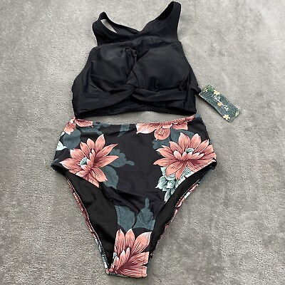 #ad Blooming Jelly Women#x27;s High Waisted Bikini Sets Two Piece front Tie Knot Size M $20.00