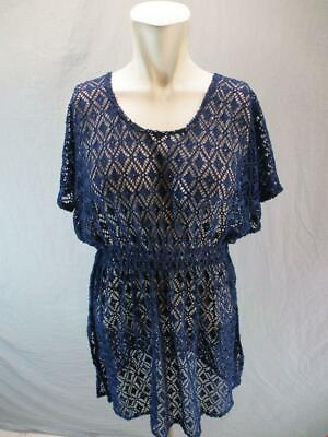 Unbranded Size M Womens Navy Short Sleeve Tie Waist Sheer Beach Cover Up 6G854 $16.14