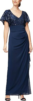 #ad Alex Evenings Women#x27;s Long Sequin Dress with Flutter Sleeves $483.47