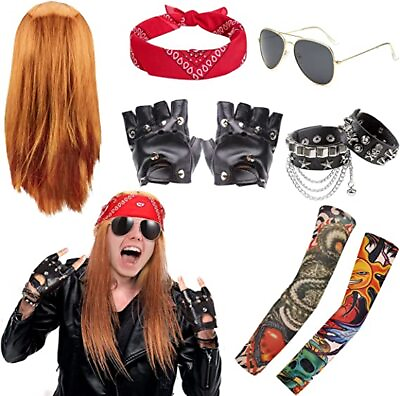 Men Women Rock Star Heavy Metal Wig Rockstar 80s Costume Accessories Fancy Dress $21.99