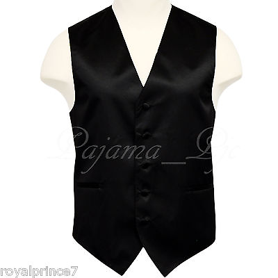 10 B BLACK Solid XS 6X Tuxedo Suit Dress Vest Waistcoat Formal Wedding Prom $20.08