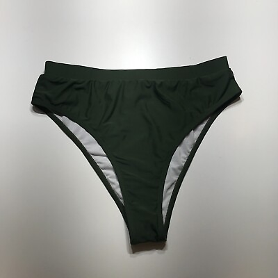 #ad Green Swim Bikini Bottoms High Cut Slimming Stretch w Lining Womens Size XL $12.99
