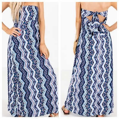 #ad Boutique Blue Strapless Summer Maxi Dress Small $12.00
