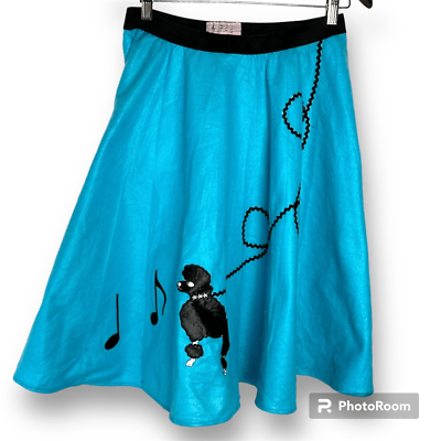 #ad 3 Big Notes Vintage Poodle Skirt Teal Blue Felt Swing 50’s Woman’s Size Medium $42.90