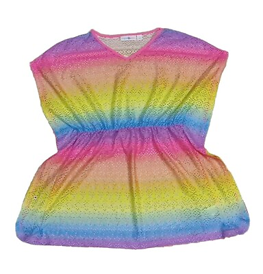 #ad Sugar amp; Jade Womens L Multicolor Rainbow Short Sleeved Beach Cover Up $15.99