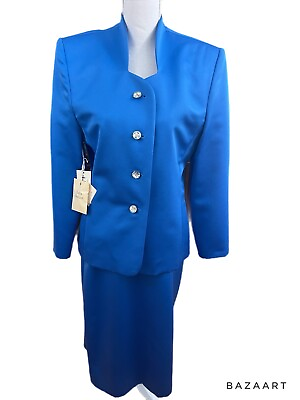 #ad 🔥🔥NWT HENRY LEE Womens 2PC Skirt Jacket Suit Set Blue Size 10 All Lined $30.00