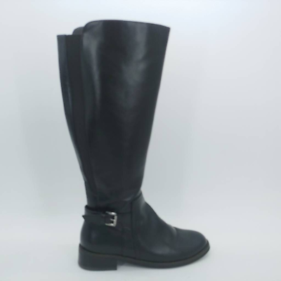 #ad #ad Womens Riding Boots Black Block Heels Almond Toe Knee High Side Zip Buckle 6.5 M $20.15