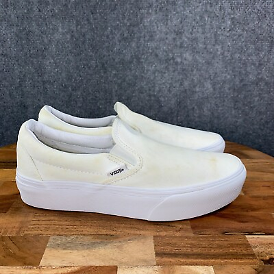 Vans Slip On Platform Shoes Womens 8 White Low Top Casual Canvas Sneakers $24.99