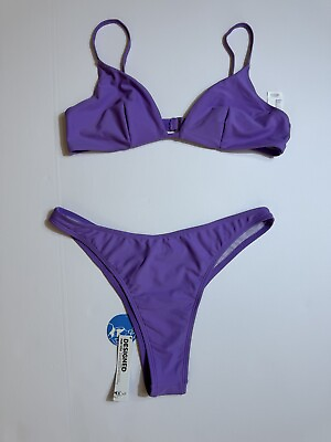 #ad CUPSHE Bikini Set for Women Two Piece Swimsuits V Neck Sz L Bathing Suit $23.92