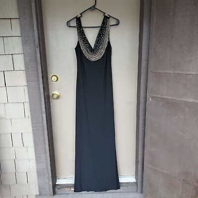 #ad Cachet Vintage Gem Cowl Sleeveless Black Maxi Dress Size 12 $55.00
