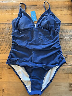 CUPSHE NWT Dark Blue Plunge One Piece Swimsuit large NWT Ruched Tummy $14.99