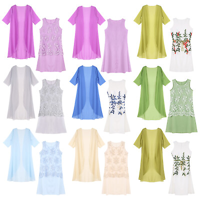 #ad Women#x27;s Outfits Party Dress Maxi Clothes Embroidery Cardigan Summer Dresses Set $8.36