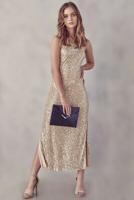 #ad GOLD SEQUIN MAXI DRESS; NYE DRESS; HOLIDAY PARTY DRESS; NEW YEARS DRESS $68.00