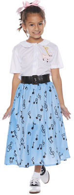 #ad 50#x27;s Poodle Skirt Costume Girls Retro Blue Musical Notes Soda Pop SM LG $19.95