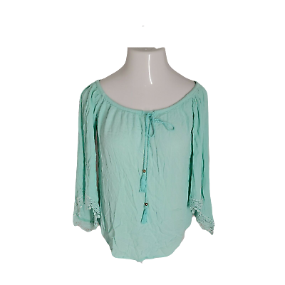 Allison Brittany Cute Boho Style Off Shoulder Blouse Shirt Sz M Sea Green $11.39