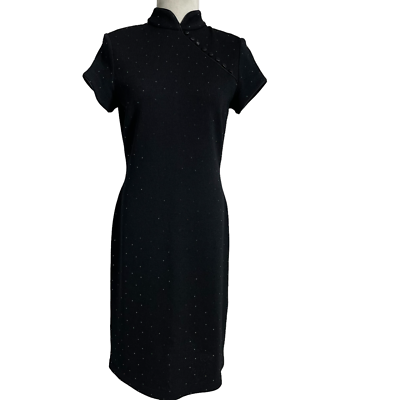 #ad St. John Evening Dress Size 4 santana knit mandarin collar black short sleeve $199.98