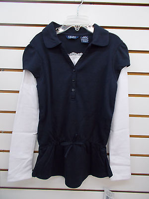 #ad #ad Girls Chaps $30 Navy w White Long Sleeved Uniform Shirt Sizes S 7 L 12 14 $12.00