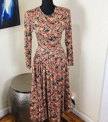 #ad EXPO Long Sleeve Floral Maxi Dress Orange Womens size XXS Vintage 90s $34.95