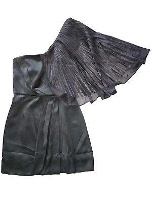 #ad BCBG MAXAZRIA RUNWAY Black One Shoulder Pleated Mini Cocktail Dress Size 0 $39.99