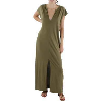 #ad FRAME Womens Green Split Neck Maxi Short Sleeve T Shirt Dress M BHFO 5212 $38.99