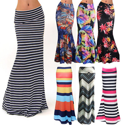 #ad #ad S 3XL Spring Elastic High Waist Long Pencil Skirt Women 2020 Print New Dress $30.08