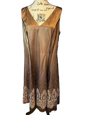 ADRIANNA PAPELL dress shift sheath Gold Black sequined Xmas party cocktail 16 $55.00