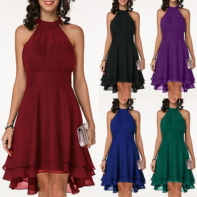 #ad Womens Halter Neck Mini Dress Chiffon Ladies Evening Party Cocktail Dresses US $23.17