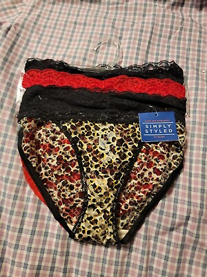 #ad #ad NEW Simply Styled 3 Pack Womens Lace Bikini Panties Small Black Red Leopard $5.76