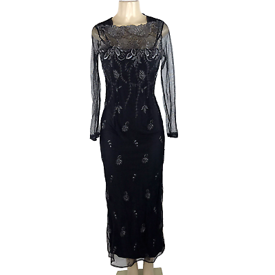 #ad Diane Freis Dress Vintage Size 10 Cocktail Black Embroidered Mesh Slit Evening $79.99