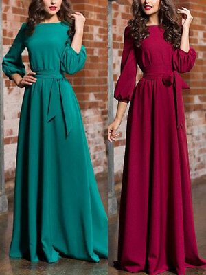 #ad Women Maxi Dress Long Sleeve Ladies Cocktail Party Evening Fashion Midi Dress $23.10