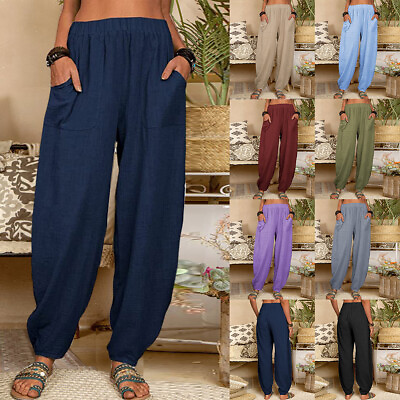 #ad Plus Size Womens Cotton Linen Harem Pants Ladies Summer Loose Hippie Trousers 20 $20.39