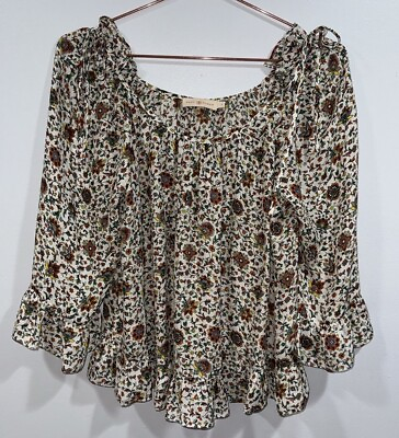 #ad Tory Burch Floral Print Ruffle Tie Blouse Shirt Top Ivory Silk Boho 4 Small $348 $65.00