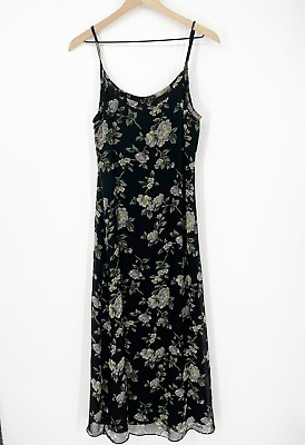 #ad Vtg 90#x27;s Rafaella Black Floral Maxi Dress Size 8 Grunge Punk Cottagecore $22.88